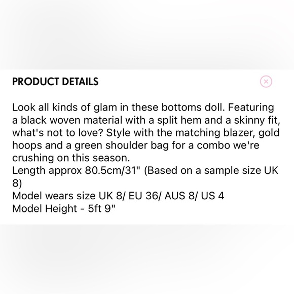 NWT Pretty Little Thing, Skinny Split Hem Trousers - Picture 8 of 8